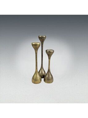 Vintage Danish Mid Century Modern Brass Tulip Candlestick Holders Set of Three